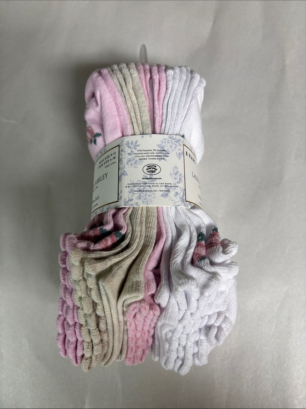 New Laura Ashley Socks Women’s 8 Pair White & Pink Floral No Show Casual Active - Picture 5 of 12